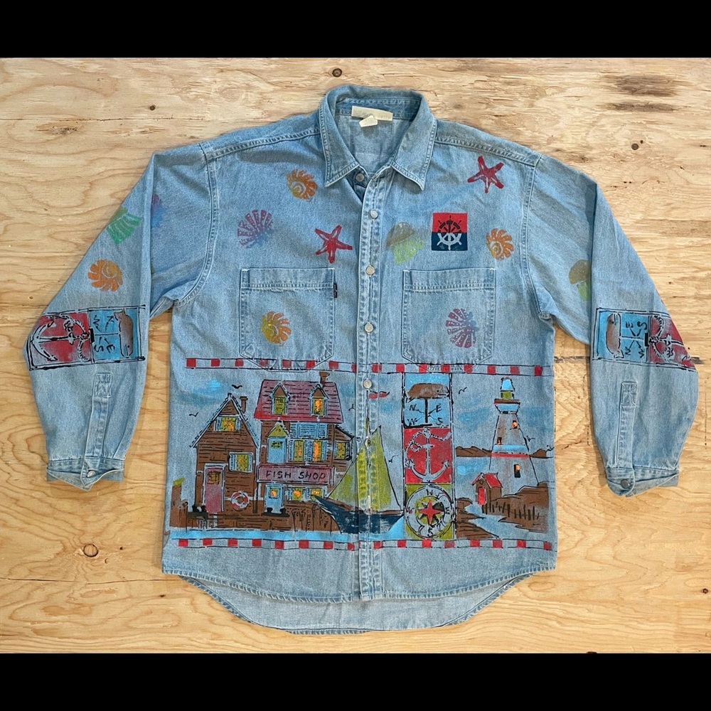 1990s hand-painted art on USA made Denim - Large - 1 of 1